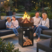 Garden Fire Pit with Log Storage for Tidy and Warm Evenings Outdoors Black Outsunny