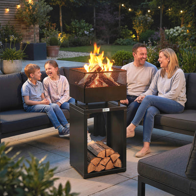 Garden Fire Pit with Log Storage for Tidy and Warm Evenings Outdoors Black Outsunny