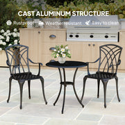 3 Piece Cast Aluminium Garden Dining Set for 2 With Parasol Hole Bronze Tone by Outsunny