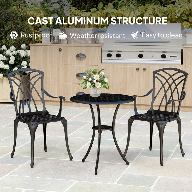 3 Piece Cast Aluminium Garden Dining Set for 2 With Parasol Hole Bronze Tone by Outsunny