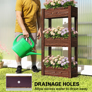 Raised Wooden Planter with 3 Tiers for Easy Gardening at Comfortable Height, Carbonised Finish Outsunny