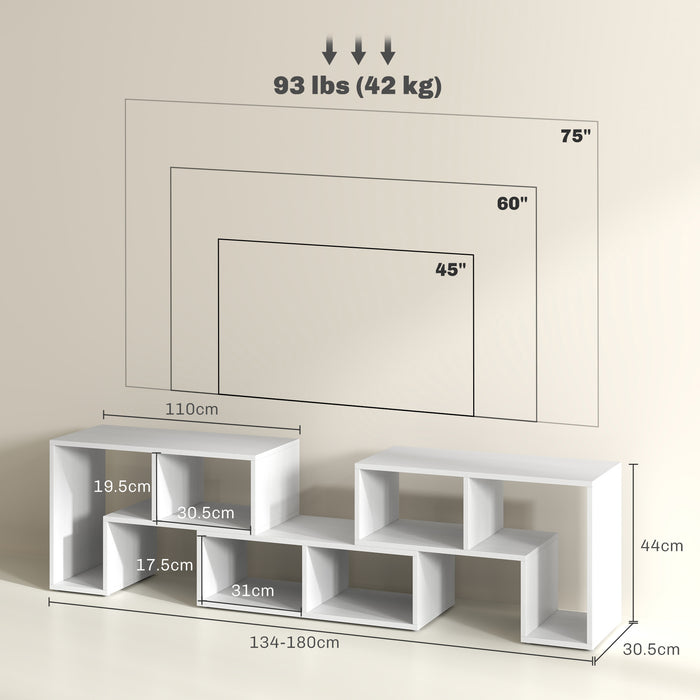 White Extendable TV Stand for TVs up to 75 Inches With Storage Shelves by HOMCOM
