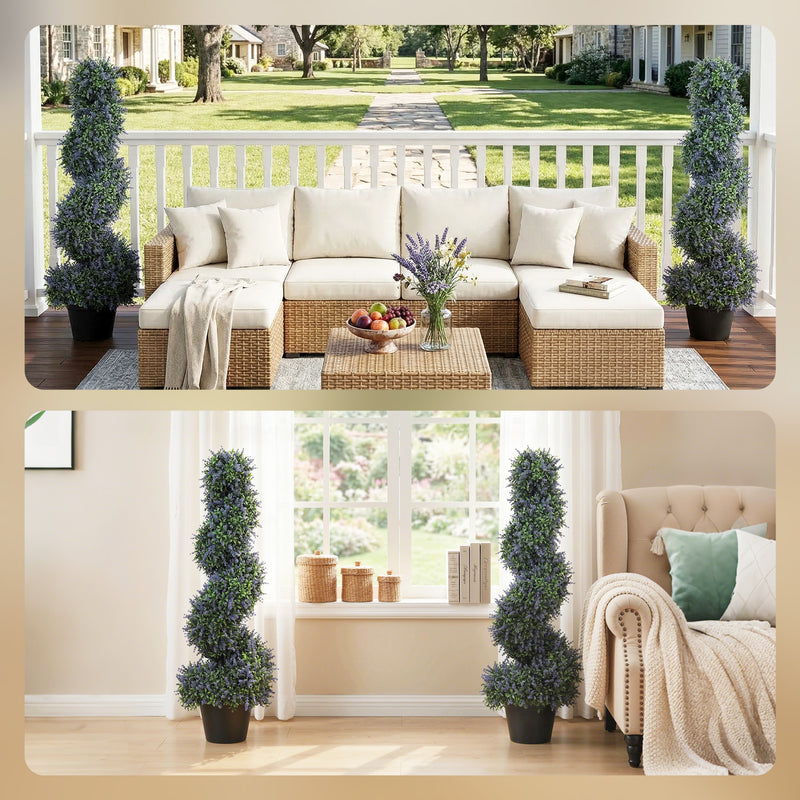 Artificial Lavender Topiary Trees Set of 2 for Easy Year Round Home or Garden Colour Purple AOSOM