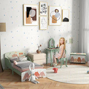 Kids Bedroom Furniture Set with Bed Toy Chest and Dressing Table for Ages 3 to 6 Green AOSOM
