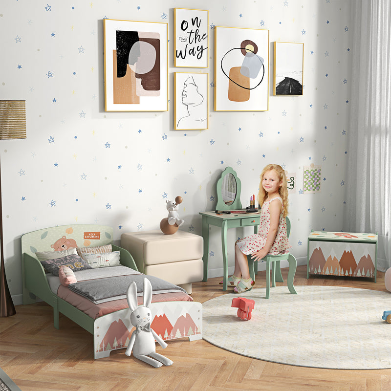 Kids Bedroom Furniture Set with Bed Toy Chest and Dressing Table for Ages 3 to 6 Green AOSOM