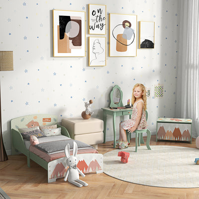 Kids Bedroom Furniture Set with Bed Toy Chest and Dressing Table for Ages 3 to 6 Green AOSOM
