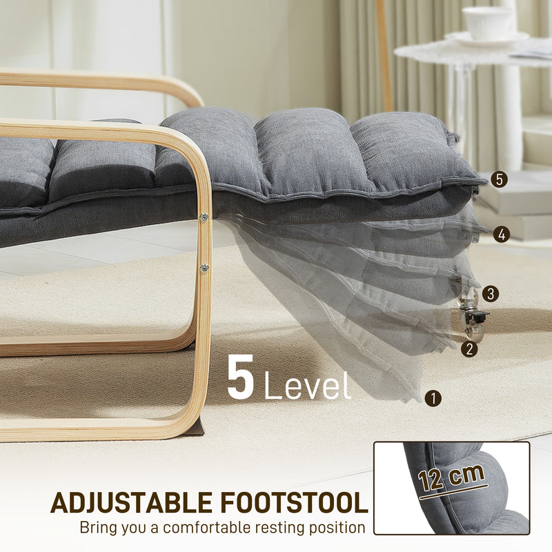 Curved Wooden Accent Chair with Adjustable Footrest Dark Grey by HOMCOM