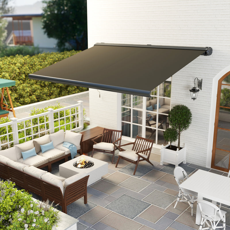 Dark Grey 4 x 3m Electric Retractable Awning with Remote Control and UPF50+ Canopy by Outsunny