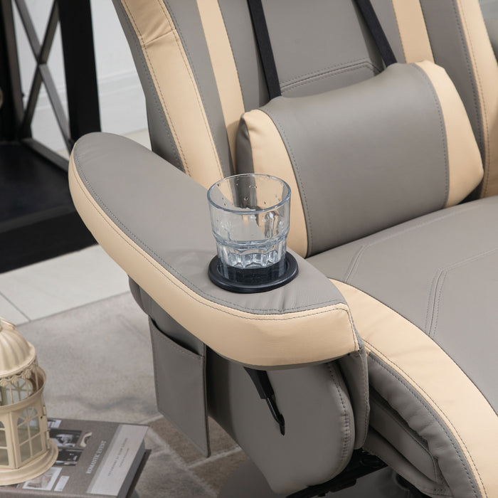 HOMCOM Manual Recliner Armchair PU Leather Lounge Chair w Adjustable Leg Rest, 135Â° Reclining Function, 360Â° Swivel, Grey