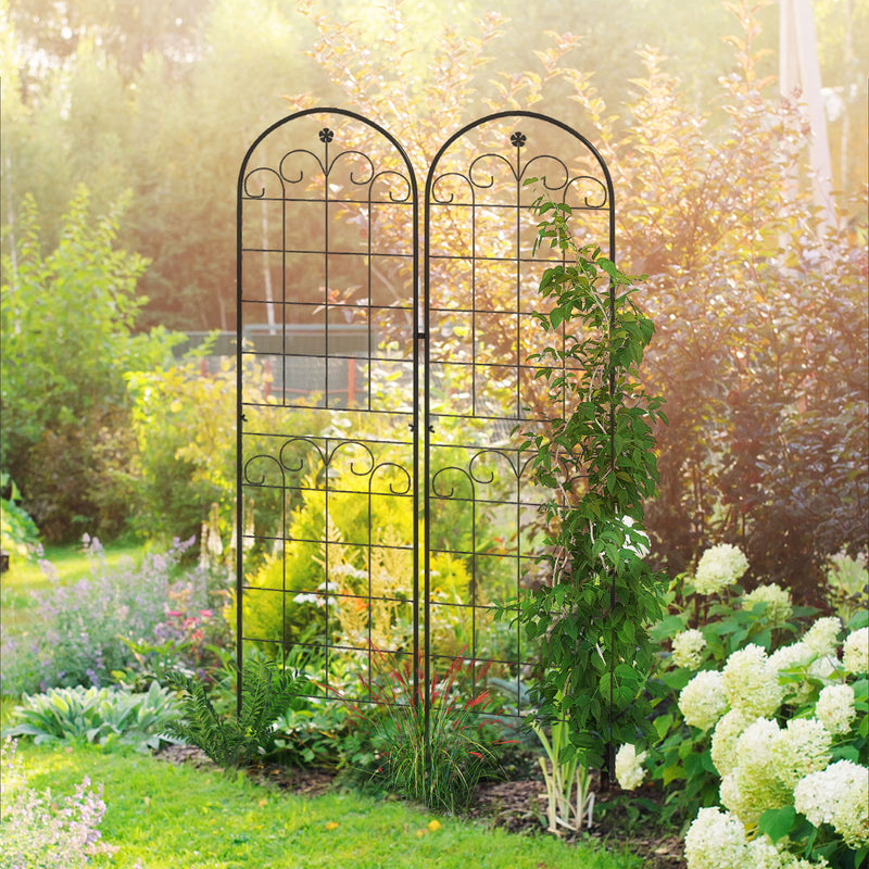 Set of 2 Metal Garden Trellis Panels with Floral Design for Climbing Plant Support