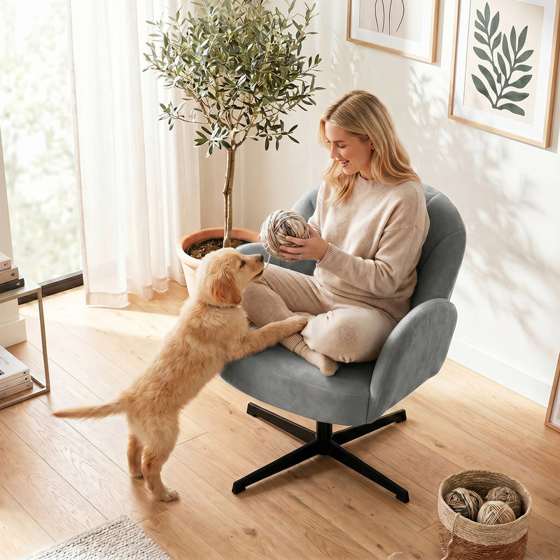 Accent Chair with Swivel Base for Relaxing in Bedroom or Reading Corner Grey Homcom