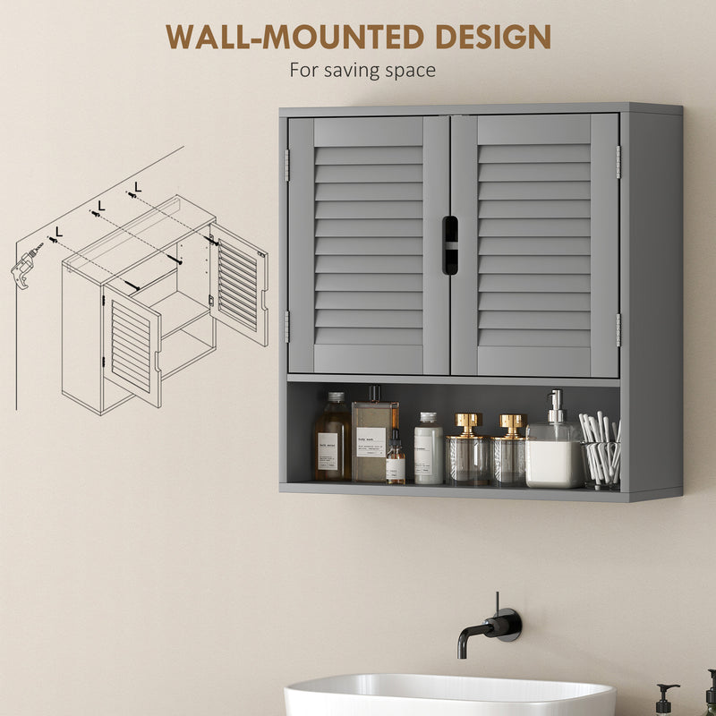 Wall Mounted Bathroom Cabinet With Adjustable Shelves For Organised Storage Grey AOSOM