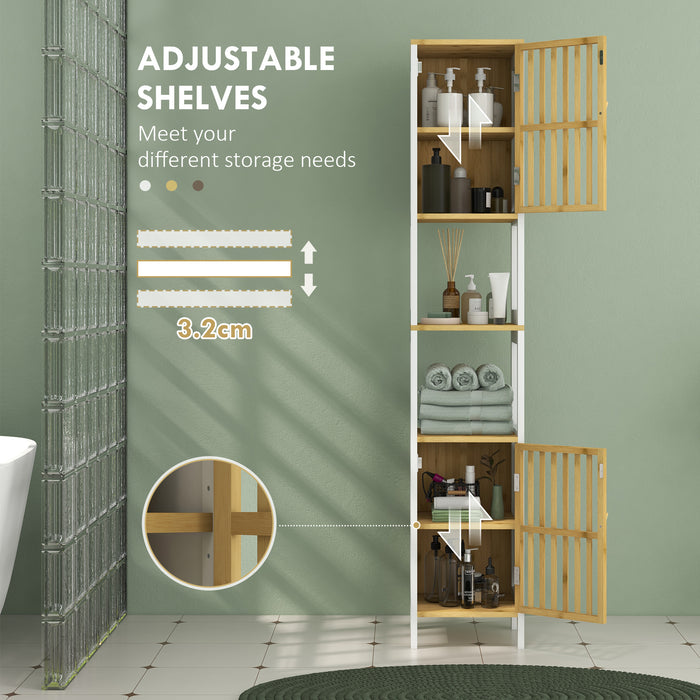 Tall Bathroom Storage Unit Bamboo Blend with Retro Cut Out Design