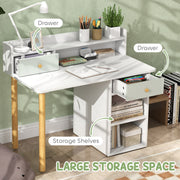 Kids Study Desk and Chair Set with Hutch Storage Shelves and Drawer for Home Learning Green