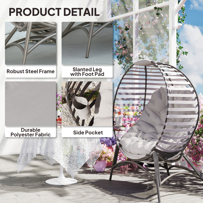 Light Grey Rattan Egg Chair with Cushion and Side Pocket for Garden Comfort by Outsunny