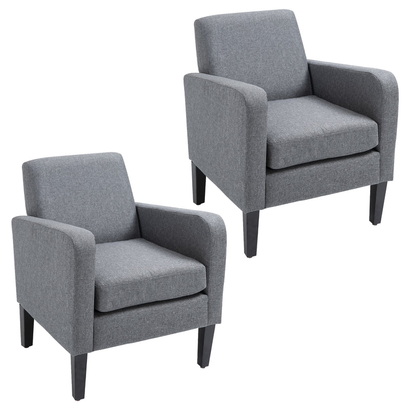 Set of 2 Upholstered Armchairs with Wooden Legs for Lounge or Bedroom Comfort Grey