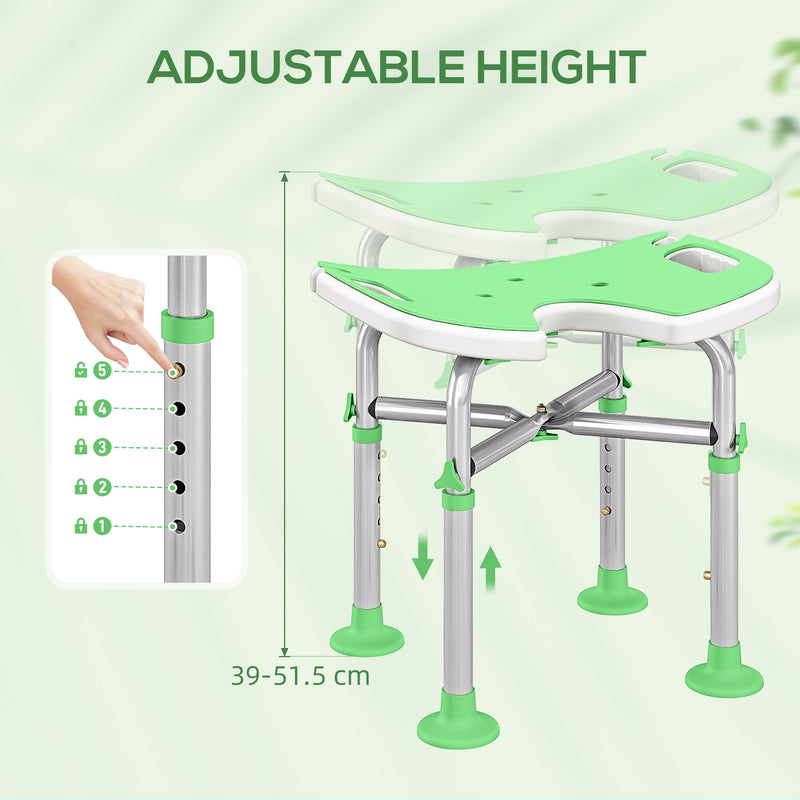 Height Adjustable Padded Shower Stool with U Shaped Seat for Bathroom Comfort Green