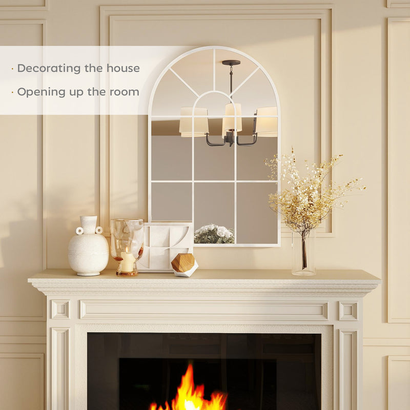 Grid Mirror Design Arched Wall Mirror With Grid Design 90x61cm White | Opal Retail UK