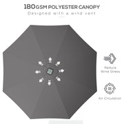 Dark Grey 2.65m Garden Parasol With LED Lights For Shaded Outdoor Evenings