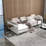 Set of 2 C Shape Sofa Side Tables with Metal Frame Ideal for Small Spaces, Brown and Black