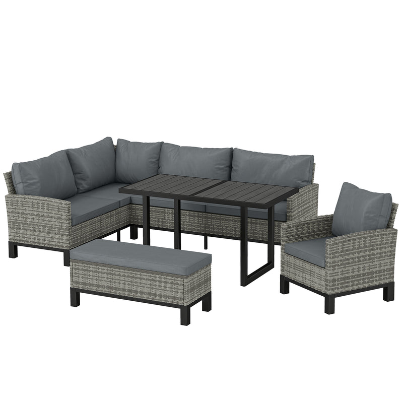 9-Seater Rattan Garden Corner Sofa Set with Cushions and Dining Table — Dark Grey or Light Grey