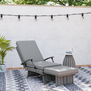 Grey Wicker Reclining Sun Lounger With Cushion for Garden, Pool, and Patio by Outsunny