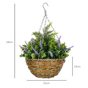 Set of 2 Artificial Hanging Lavender Flower Pots for Garden or Balcony Display Purple