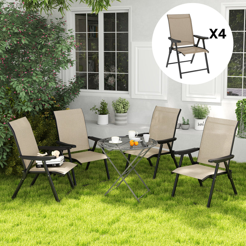 Set of Four Folding Outdoor Chairs Brown and Black Weather Resistant by Outsunny