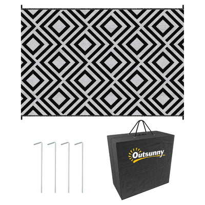 Black Reversible Outdoor Rug 182x274cm Lightweight Plastic Mat for Camping and Garden