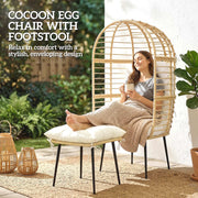 Outdoor Egg Chair With Footstool for Relaxing Garden Retreat Weather Resistant Rattan Beige Cream White Outsunny