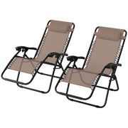 Set of 2 Zero Gravity Reclining Garden Chairs with Head Pillow for Outdoor Relaxing, Beige