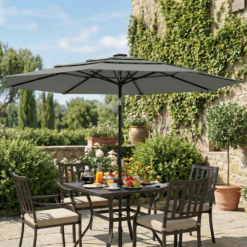 Garden Parasol with Adjustable Tilt and Three-Tier Vent for Cool Outdoor Shade Grey Outsunny
