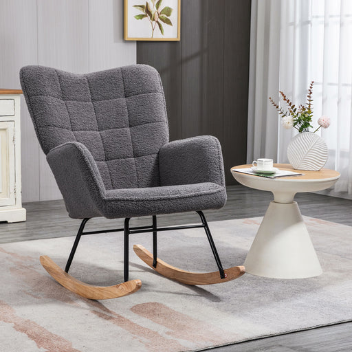 Wingback Nursery Rocking Chair with Berber Fleece for Nursing and Relaxing, Dark Grey