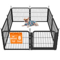 Black 8 panel dog playpen with a small dog inside and a 24 inch 60 cm tall badge