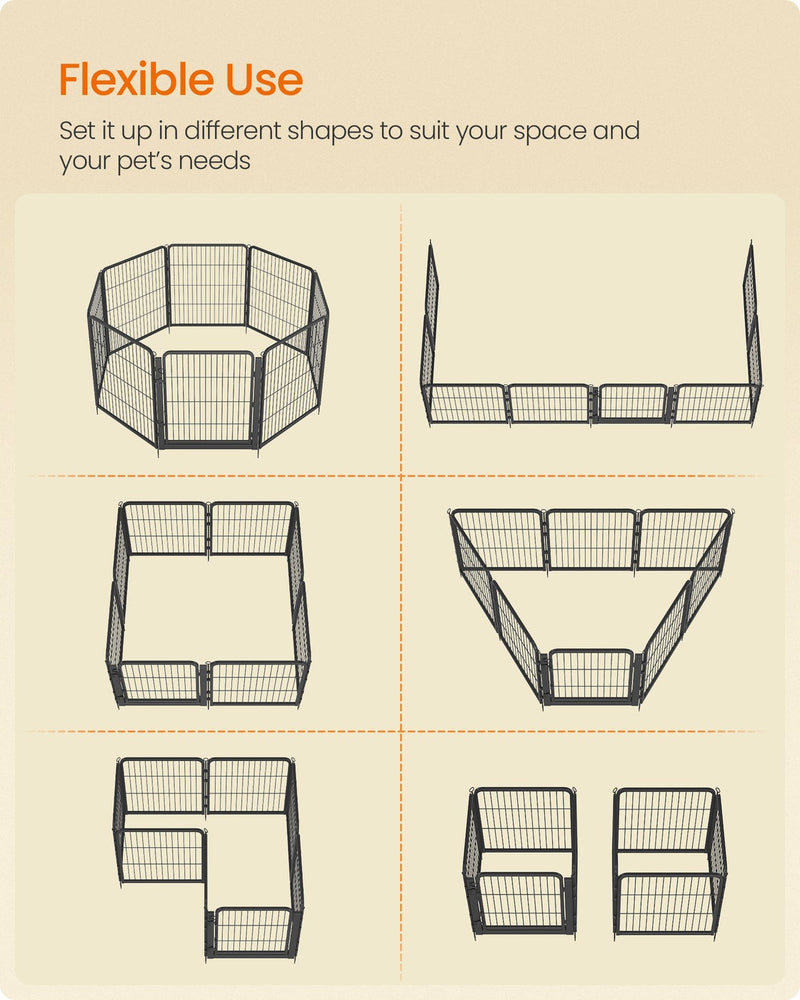 Six layout shapes the playpen panels can be arranged into