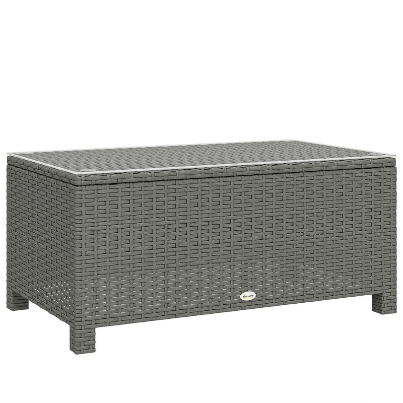 Rattan Garden Coffee Table with Glass Top for Patio or Conservatory Use Light Grey AOSOM