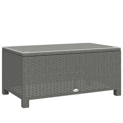 Rattan Garden Coffee Table with Glass Top for Patio or Conservatory Use Light Grey AOSOM