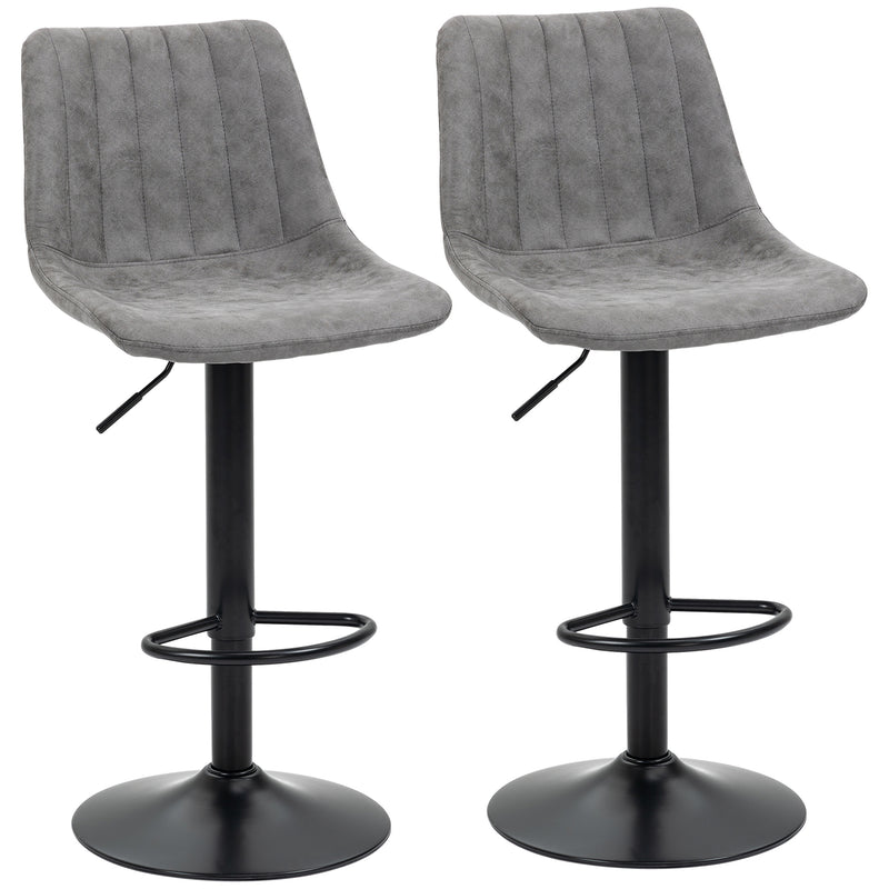 Set of 2 Swivel Bar Stools with Backrest and Adjustable Height for Kitchen Island Grey