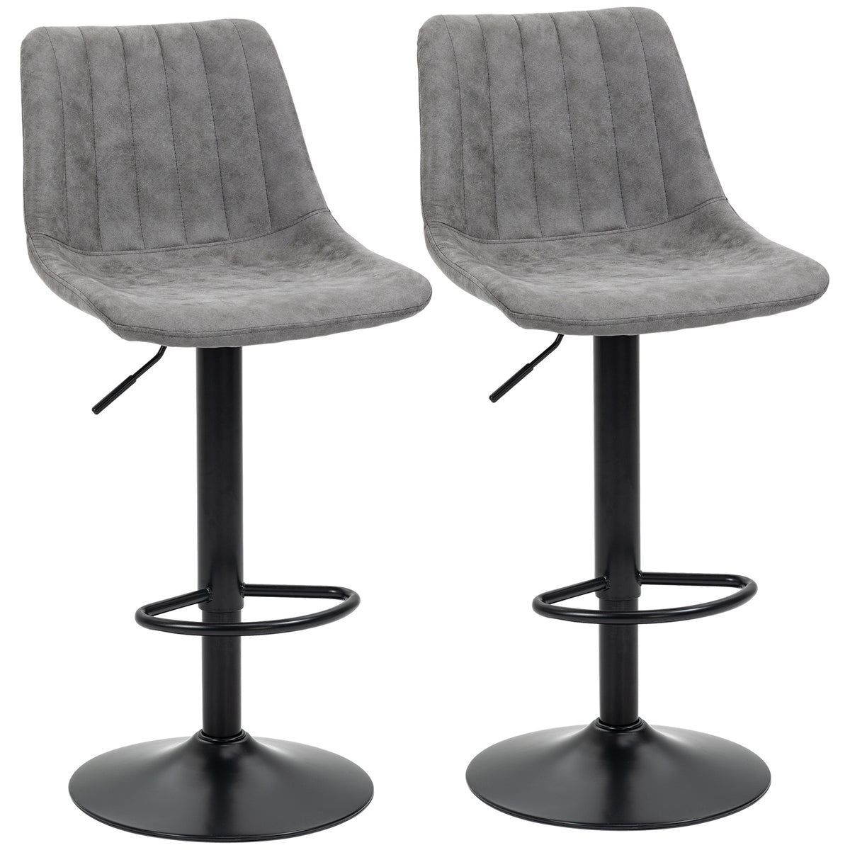 Set of 2 Grey Swivel Bar Stools With Backrest For Kitchen | Opal Retail