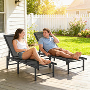 Set of 2 Adjustable Garden Sun Loungers for Outdoor Relaxing with Breathable Mesh Black Outsunny