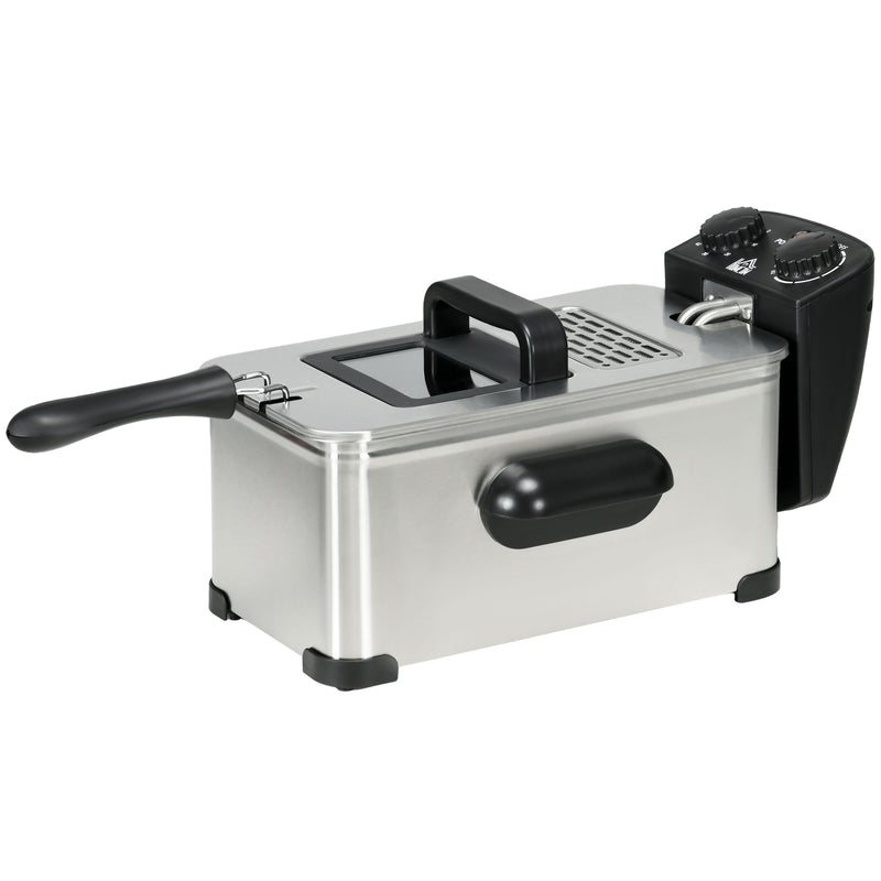 3 Litre Deep Fat Fryer with Timer Adjustable Temperature and Viewing Window Silver