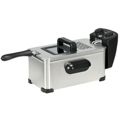 3 Litre Deep Fat Fryer with Timer Adjustable Temperature and Viewing Window Silver