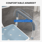 Height Adjustable Shower Chair with Backrest and Arms for Elderly Support Light Blue