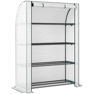 Portable Mini Greenhouse With Roll Up Door For Indoor And Outdoor Growing White Outsunny