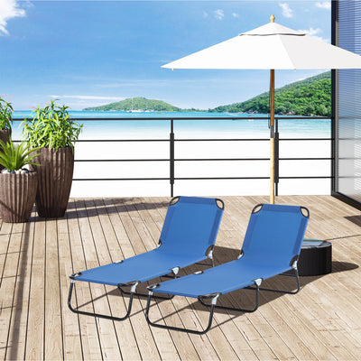 2 Piece Foldable Sun Loungers with Adjustable Backrest for Garden or Beach Use Blue AOSOM