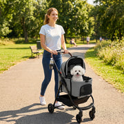 3-in-1 Pet Stroller for Small Dogs or Cats with Foldable Frame and Washable Cushion Grey Black Pawhut