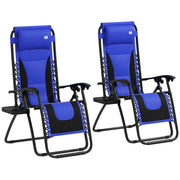 Set of 2 Blue Zero Gravity Outdoor Reclining Chairs with Padded Seat and Cup Holder by Outsunny