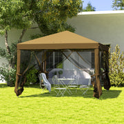 Khaki 3 x 3m Pop Up Gazebo with Mesh Sidewalls and Carry Bag for Garden Patio by Outsunny