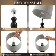 Set of Two Touch Control Table Lamps with USB Charging Ports for Bedroom or Lounge Black Beige AOSOM