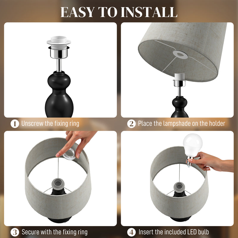 Set of Two Touch Control Table Lamps with USB Charging Ports for Bedroom or Lounge Black Beige AOSOM